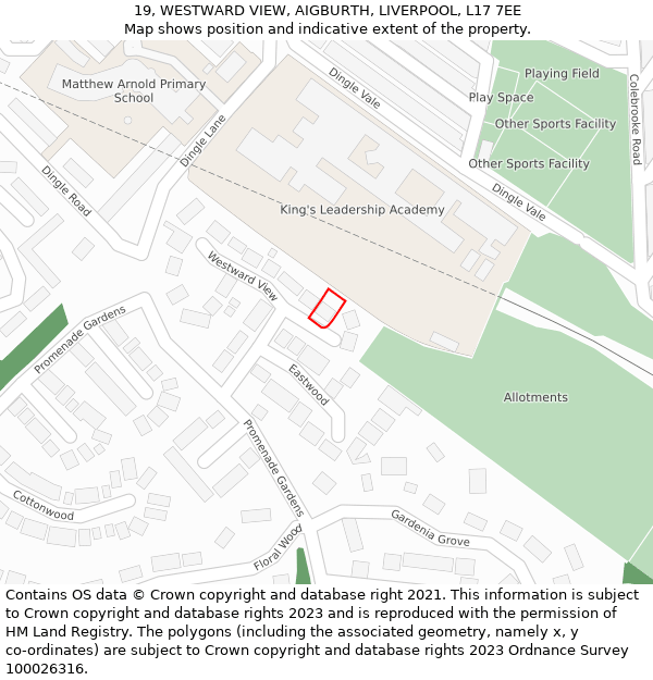 19, WESTWARD VIEW, AIGBURTH, LIVERPOOL, L17 7EE: Location map and indicative extent of plot