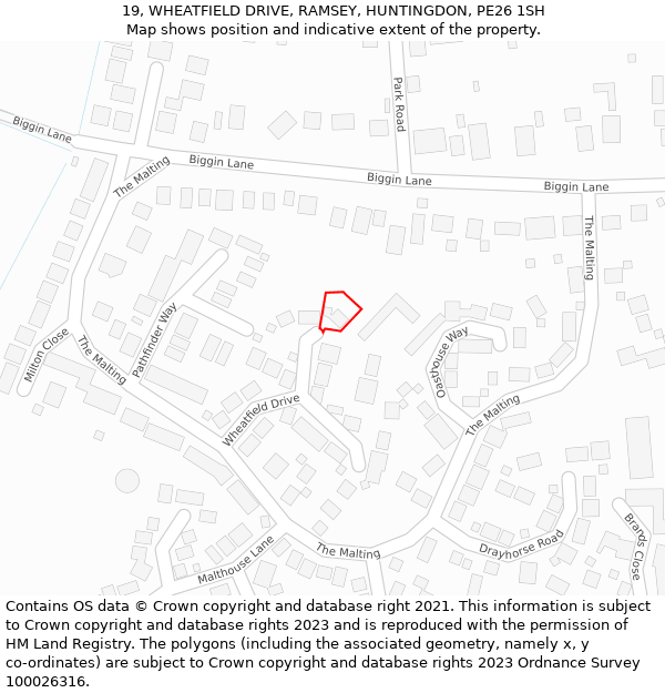 19, WHEATFIELD DRIVE, RAMSEY, HUNTINGDON, PE26 1SH: Location map and indicative extent of plot