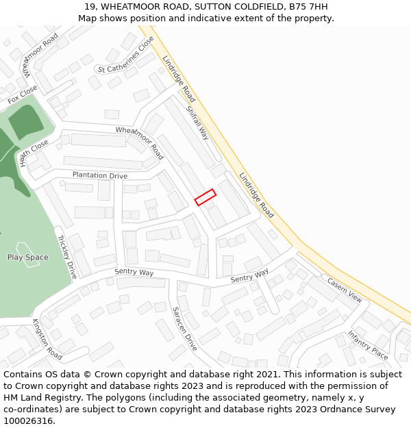 19, WHEATMOOR ROAD, SUTTON COLDFIELD, B75 7HH: Location map and indicative extent of plot