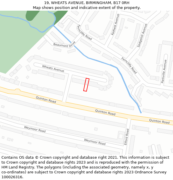 19, WHEATS AVENUE, BIRMINGHAM, B17 0RH: Location map and indicative extent of plot