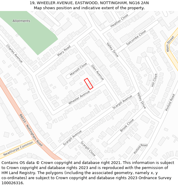 19, WHEELER AVENUE, EASTWOOD, NOTTINGHAM, NG16 2AN: Location map and indicative extent of plot