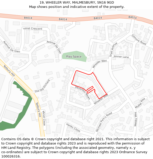 19, WHEELER WAY, MALMESBURY, SN16 9GD: Location map and indicative extent of plot