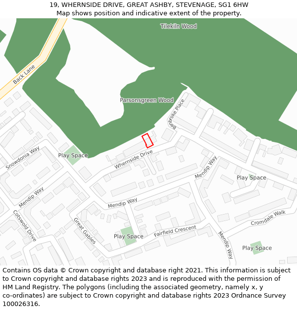 19, WHERNSIDE DRIVE, GREAT ASHBY, STEVENAGE, SG1 6HW: Location map and indicative extent of plot