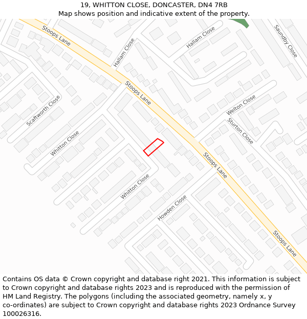 19, WHITTON CLOSE, DONCASTER, DN4 7RB: Location map and indicative extent of plot