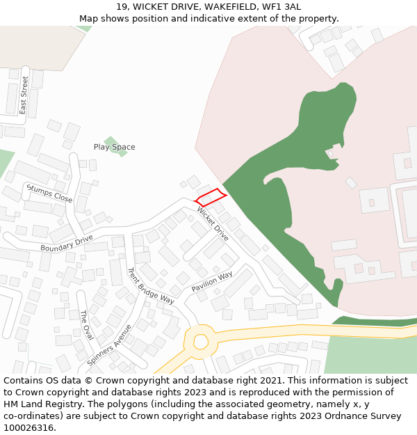 19, WICKET DRIVE, WAKEFIELD, WF1 3AL: Location map and indicative extent of plot