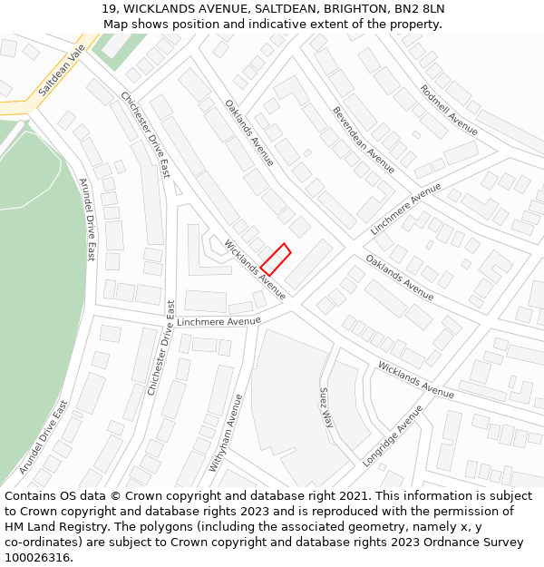 19, WICKLANDS AVENUE, SALTDEAN, BRIGHTON, BN2 8LN: Location map and indicative extent of plot