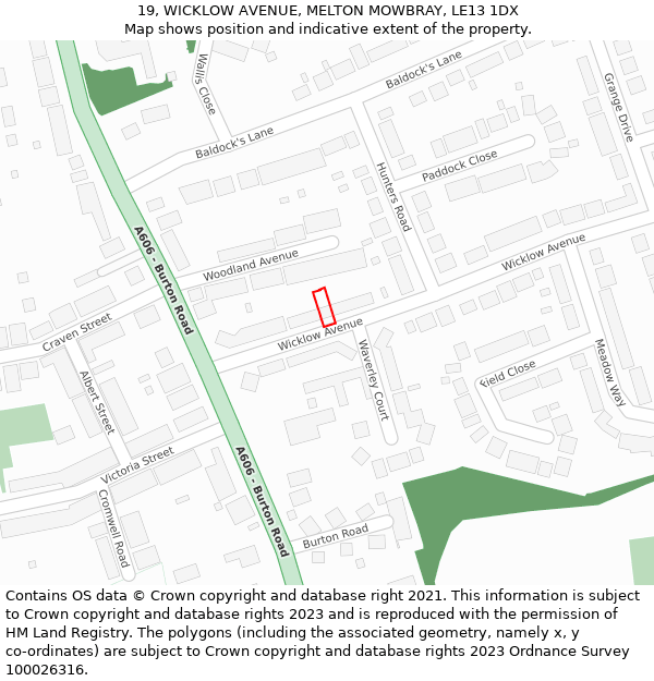 19, WICKLOW AVENUE, MELTON MOWBRAY, LE13 1DX: Location map and indicative extent of plot