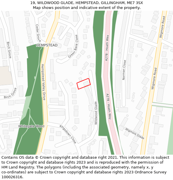 19, WILDWOOD GLADE, HEMPSTEAD, GILLINGHAM, ME7 3SX: Location map and indicative extent of plot