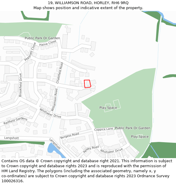 19, WILLIAMSON ROAD, HORLEY, RH6 9RQ: Location map and indicative extent of plot