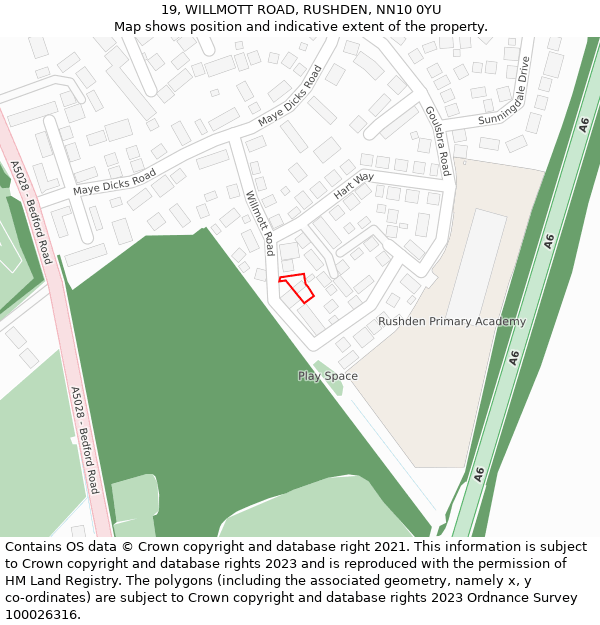 19, WILLMOTT ROAD, RUSHDEN, NN10 0YU: Location map and indicative extent of plot