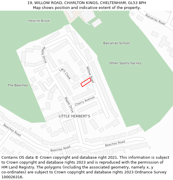 19, WILLOW ROAD, CHARLTON KINGS, CHELTENHAM, GL53 8PH: Location map and indicative extent of plot