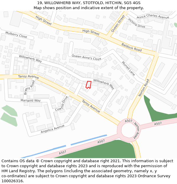 19, WILLOWHERB WAY, STOTFOLD, HITCHIN, SG5 4GS: Location map and indicative extent of plot