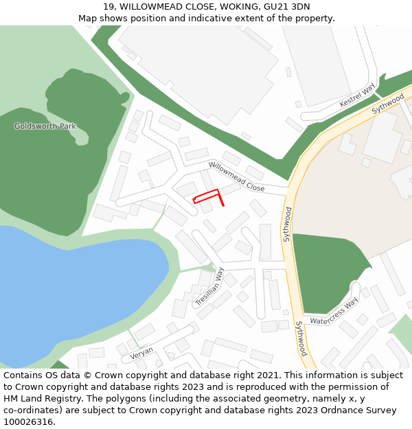 19, WILLOWMEAD CLOSE, WOKING, GU21 3DN: Location map and indicative extent of plot