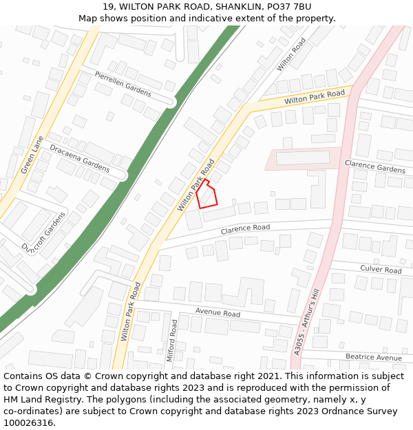 19, WILTON PARK ROAD, SHANKLIN, PO37 7BU: Location map and indicative extent of plot