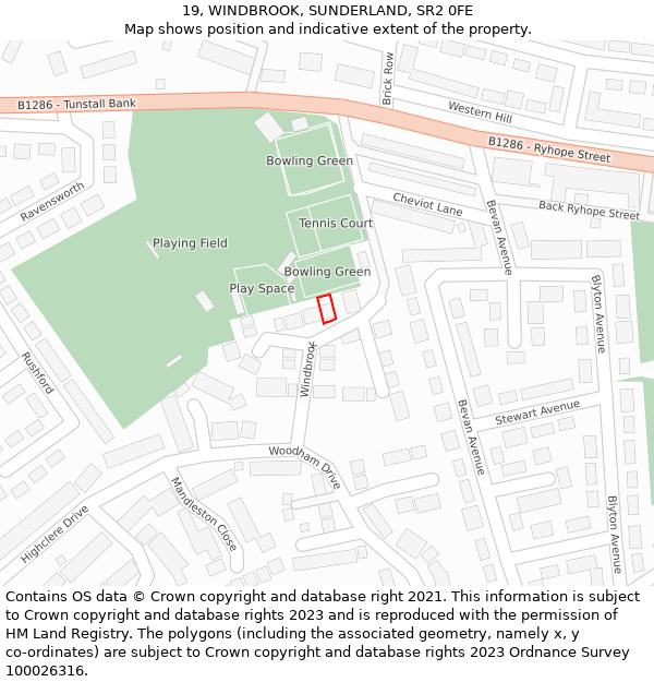 19, WINDBROOK, SUNDERLAND, SR2 0FE: Location map and indicative extent of plot