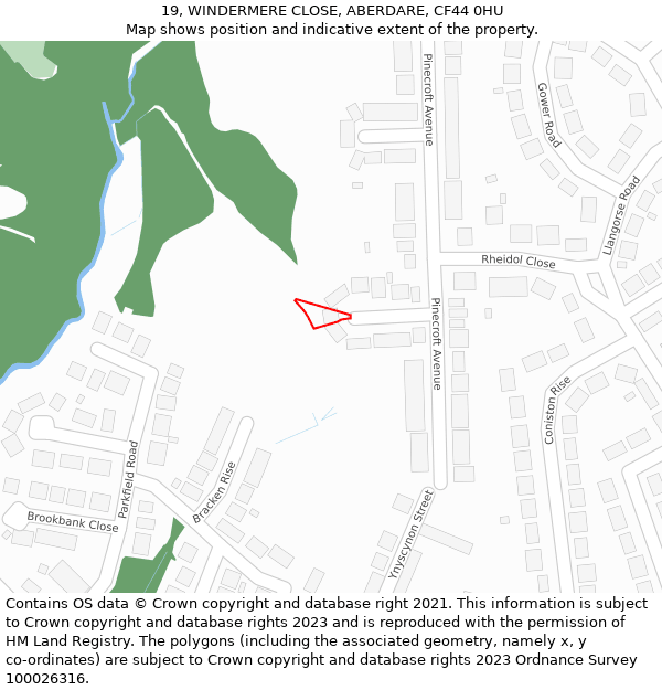 19, WINDERMERE CLOSE, ABERDARE, CF44 0HU: Location map and indicative extent of plot