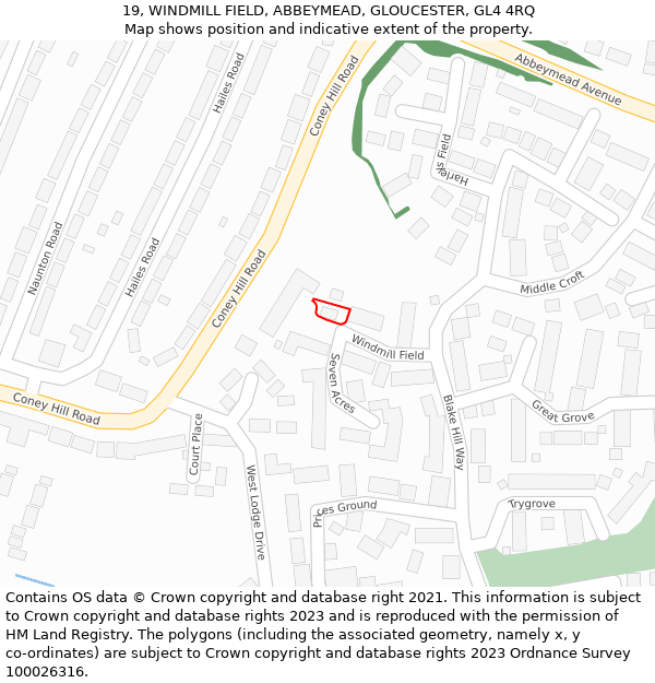 19, WINDMILL FIELD, ABBEYMEAD, GLOUCESTER, GL4 4RQ: Location map and indicative extent of plot