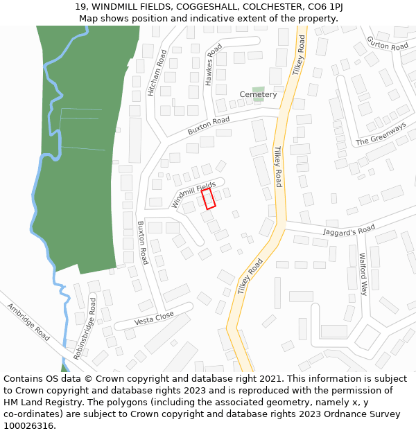 19, WINDMILL FIELDS, COGGESHALL, COLCHESTER, CO6 1PJ: Location map and indicative extent of plot