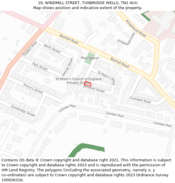 19, WINDMILL STREET, TUNBRIDGE WELLS, TN2 4UU: Location map and indicative extent of plot