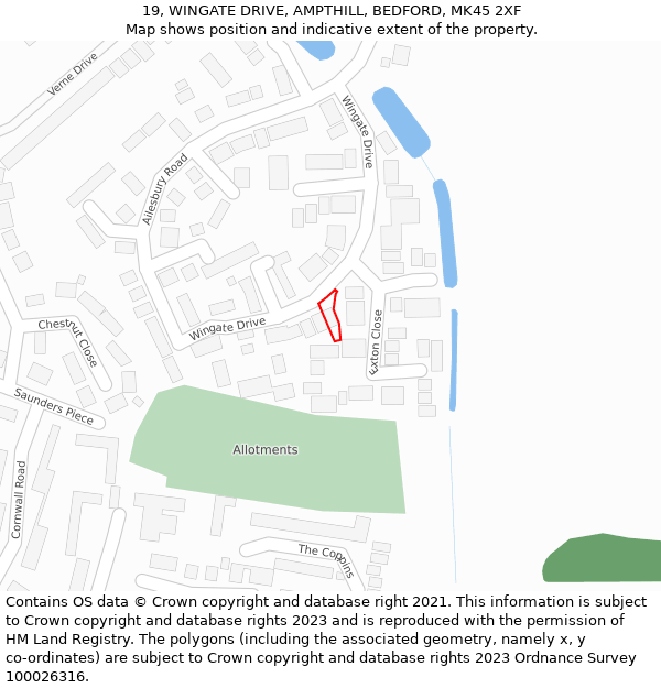 19, WINGATE DRIVE, AMPTHILL, BEDFORD, MK45 2XF: Location map and indicative extent of plot