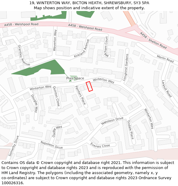 19, WINTERTON WAY, BICTON HEATH, SHREWSBURY, SY3 5PA: Location map and indicative extent of plot