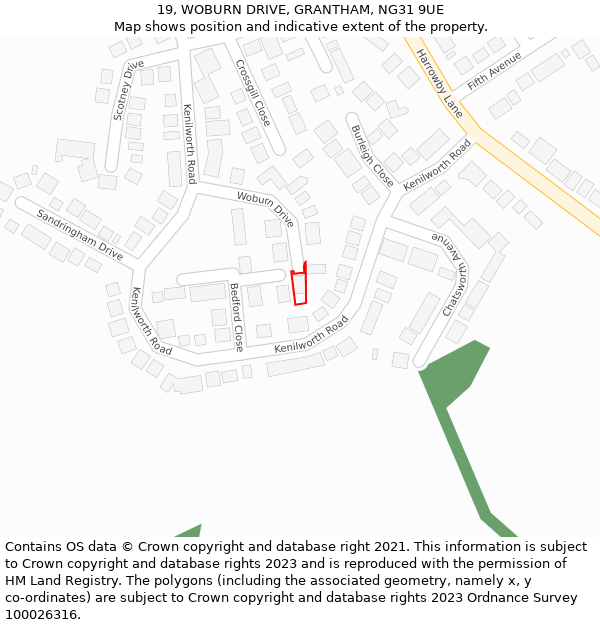 19, WOBURN DRIVE, GRANTHAM, NG31 9UE: Location map and indicative extent of plot