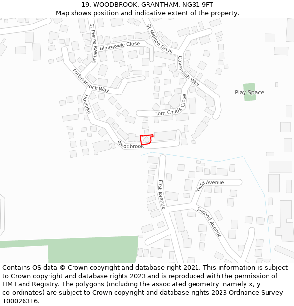 19, WOODBROOK, GRANTHAM, NG31 9FT: Location map and indicative extent of plot