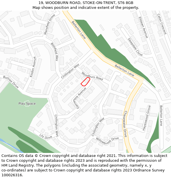 19, WOODBURN ROAD, STOKE-ON-TRENT, ST6 8GB: Location map and indicative extent of plot