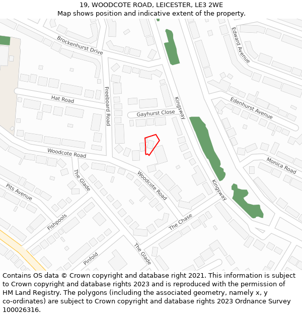 19, WOODCOTE ROAD, LEICESTER, LE3 2WE: Location map and indicative extent of plot