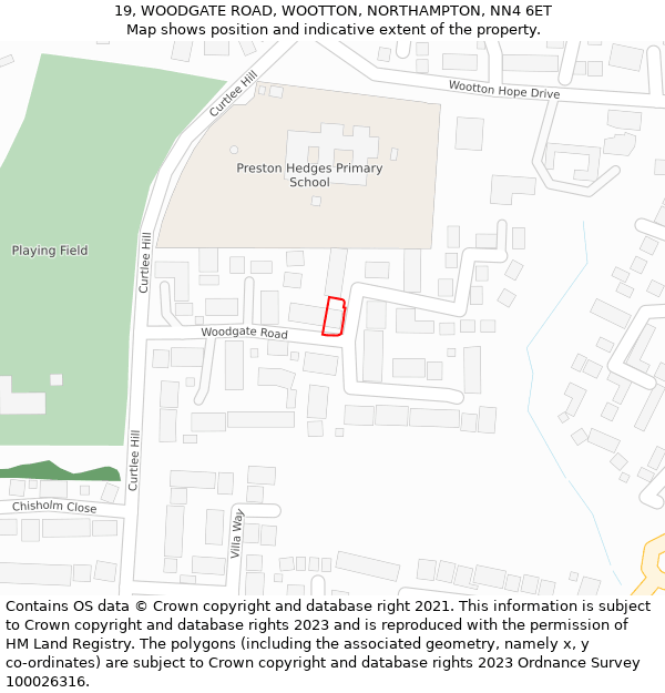 19, WOODGATE ROAD, WOOTTON, NORTHAMPTON, NN4 6ET: Location map and indicative extent of plot