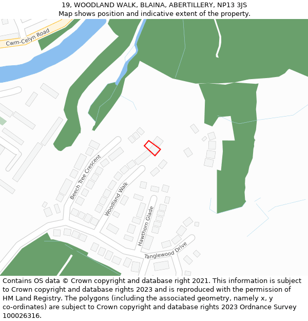 19, WOODLAND WALK, BLAINA, ABERTILLERY, NP13 3JS: Location map and indicative extent of plot