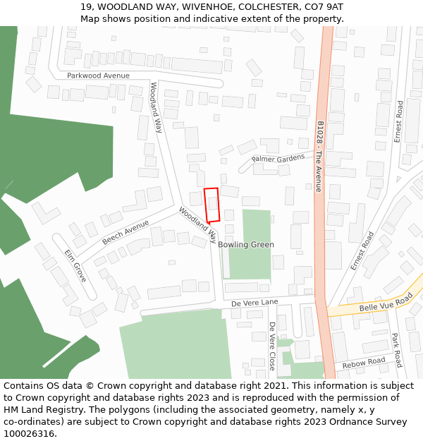 19, WOODLAND WAY, WIVENHOE, COLCHESTER, CO7 9AT: Location map and indicative extent of plot