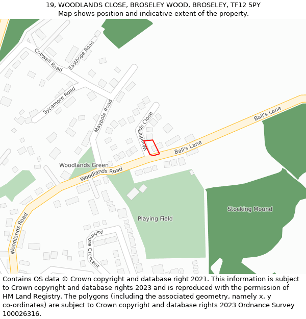 19, WOODLANDS CLOSE, BROSELEY WOOD, BROSELEY, TF12 5PY: Location map and indicative extent of plot