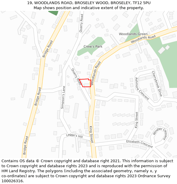 19, WOODLANDS ROAD, BROSELEY WOOD, BROSELEY, TF12 5PU: Location map and indicative extent of plot