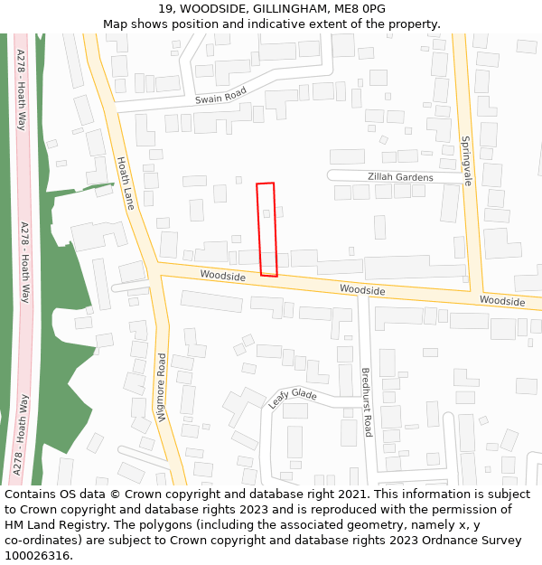 19, WOODSIDE, GILLINGHAM, ME8 0PG: Location map and indicative extent of plot