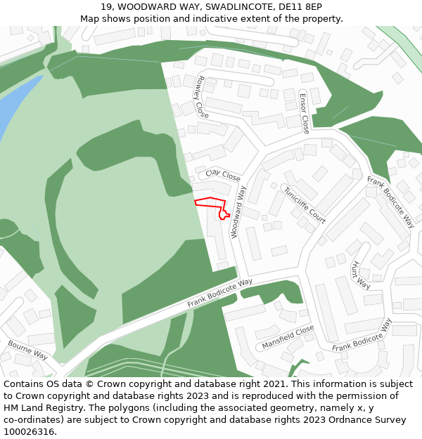 19, WOODWARD WAY, SWADLINCOTE, DE11 8EP: Location map and indicative extent of plot