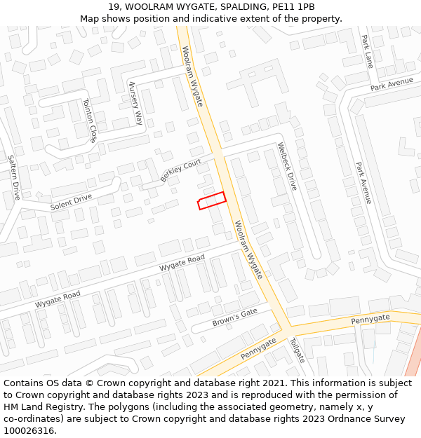 19, WOOLRAM WYGATE, SPALDING, PE11 1PB: Location map and indicative extent of plot