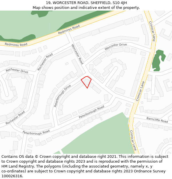 19, WORCESTER ROAD, SHEFFIELD, S10 4JH: Location map and indicative extent of plot