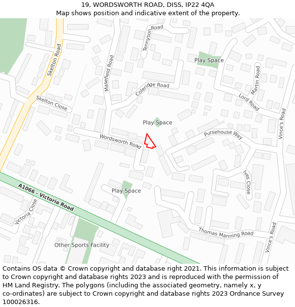 19, WORDSWORTH ROAD, DISS, IP22 4QA: Location map and indicative extent of plot