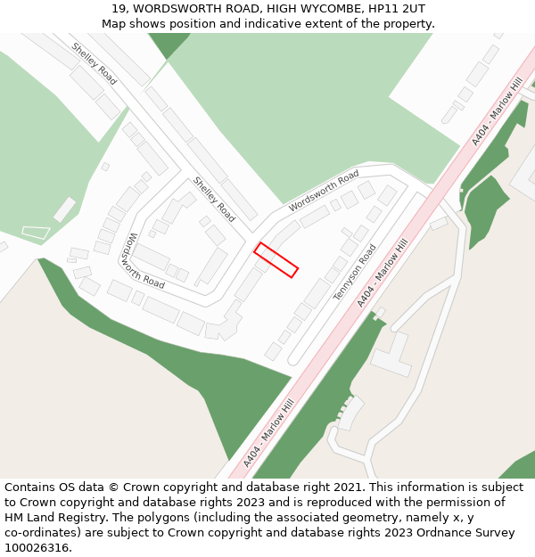 19, WORDSWORTH ROAD, HIGH WYCOMBE, HP11 2UT: Location map and indicative extent of plot