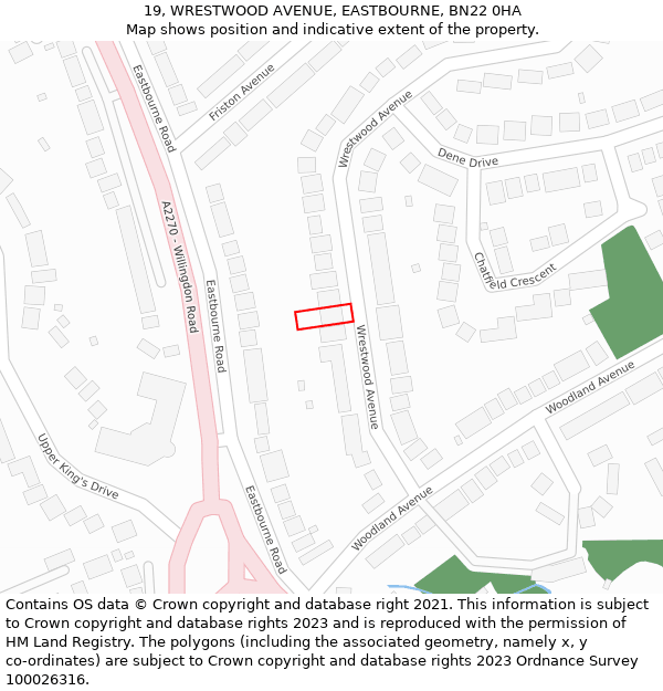 19, WRESTWOOD AVENUE, EASTBOURNE, BN22 0HA: Location map and indicative extent of plot