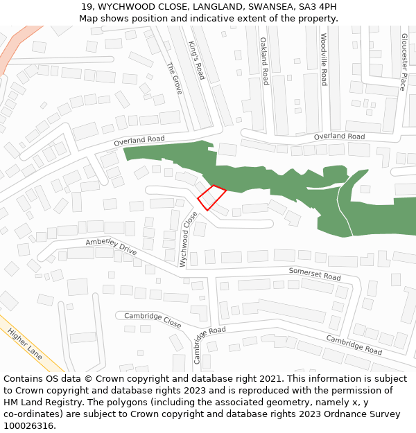 19, WYCHWOOD CLOSE, LANGLAND, SWANSEA, SA3 4PH: Location map and indicative extent of plot