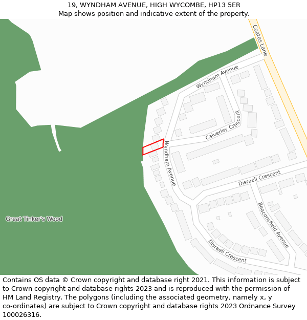 19, WYNDHAM AVENUE, HIGH WYCOMBE, HP13 5ER: Location map and indicative extent of plot