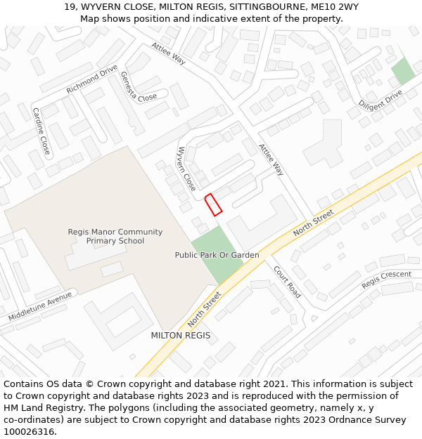 19, WYVERN CLOSE, MILTON REGIS, SITTINGBOURNE, ME10 2WY: Location map and indicative extent of plot