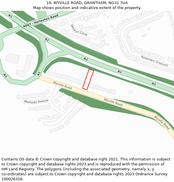 19, WYVILLE ROAD, GRANTHAM, NG31 7UA: Location map and indicative extent of plot