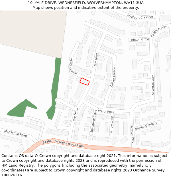 19, YALE DRIVE, WEDNESFIELD, WOLVERHAMPTON, WV11 3UA: Location map and indicative extent of plot
