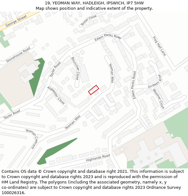 19, YEOMAN WAY, HADLEIGH, IPSWICH, IP7 5HW: Location map and indicative extent of plot