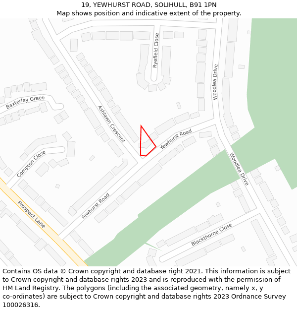 19, YEWHURST ROAD, SOLIHULL, B91 1PN: Location map and indicative extent of plot