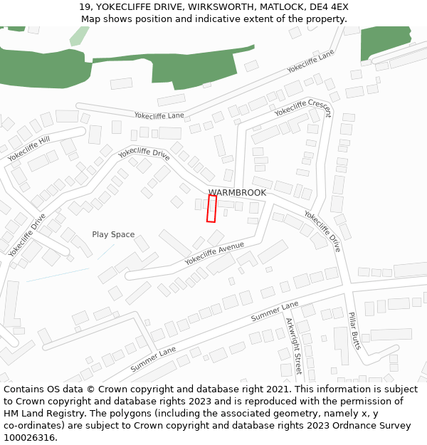 19, YOKECLIFFE DRIVE, WIRKSWORTH, MATLOCK, DE4 4EX: Location map and indicative extent of plot