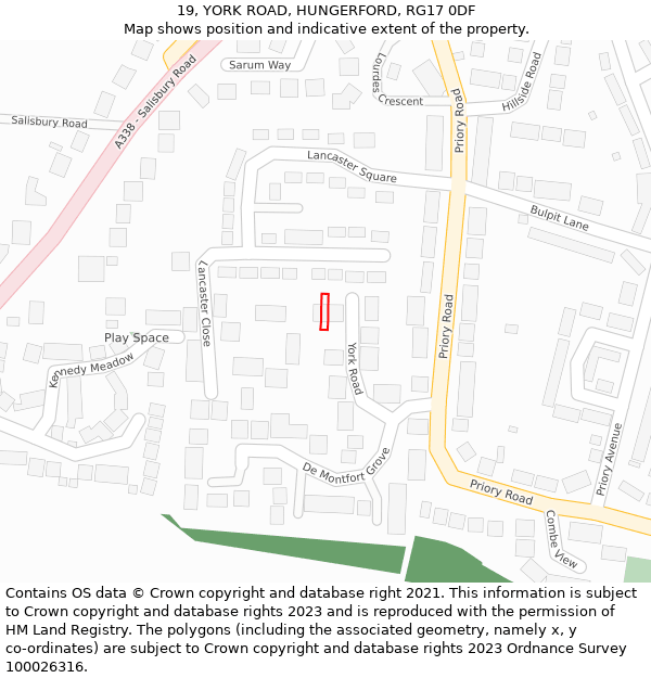 19, YORK ROAD, HUNGERFORD, RG17 0DF: Location map and indicative extent of plot
